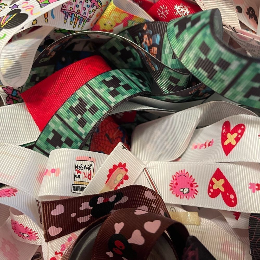 20 yards of 1-yard cut random ribbons NEW printed grosgrain 7/8” 1” bows variety